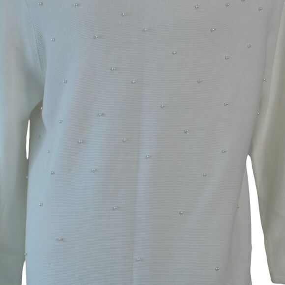 NWT J. Jill Sz XL Cream Round Neck Sweater Tunic Pearl Like Beaded Front - Picture 12 of 12